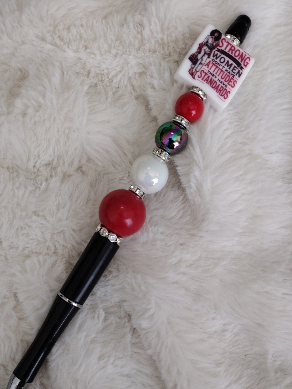 Decorative Beaded Pen with Black and Pearl Accents